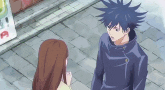 a man and a woman are standing next to each other on a sidewalk in a cartoon .