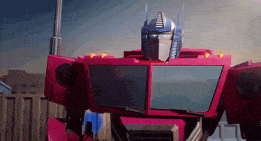 a robot with a blue head and red body