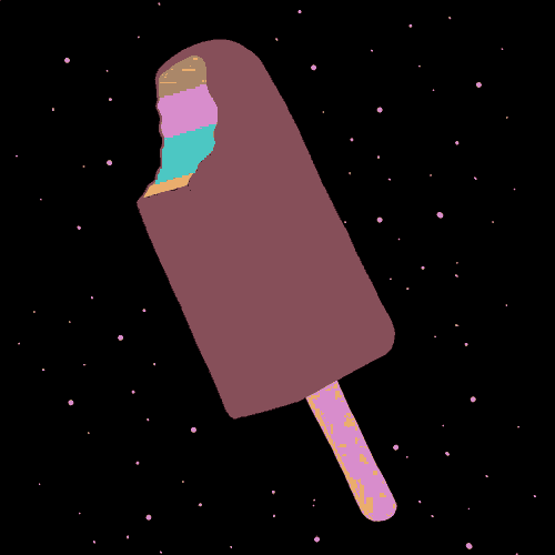a rainbow colored popsicle with a bite taken out of it against a black background