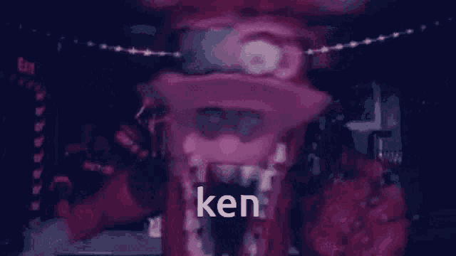 a fox from five nights at freddy 's is standing in a dark room with a purple background .