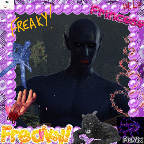 a picture of a monster with the words freaky written in yellow