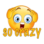 a cartoon smiley face with a surprised look on his face and the words so crazy below it