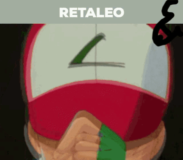 a person wearing a red and white hat with the letter l on it .
