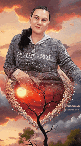 a woman wearing a sweatshirt that says ' photolar ' on the front