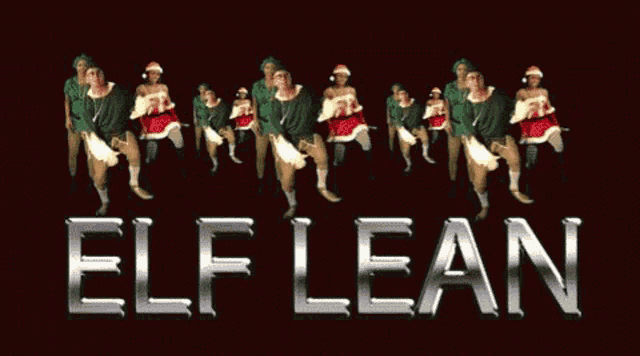 a group of people are dancing in front of the word elflean