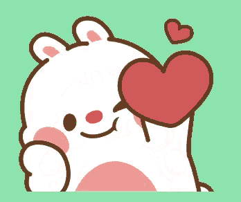 a cartoon rabbit is holding a red heart in front of its face