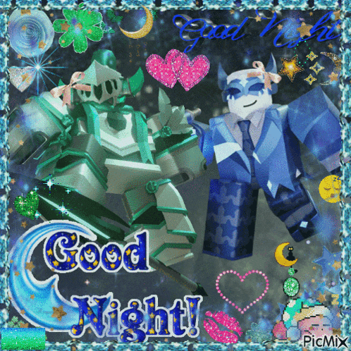 a picture that says good night with two robots on it