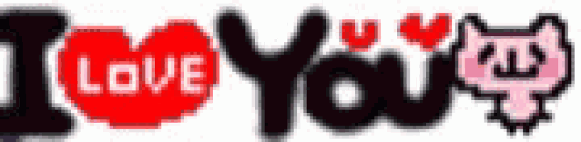 a pixel art illustration of the words `` i love you '' with a heart and cat .