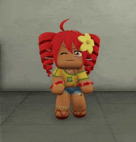 a girl with red hair and a yellow flower in her hair