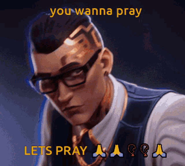 a man wearing glasses and a suit says you wanna pray