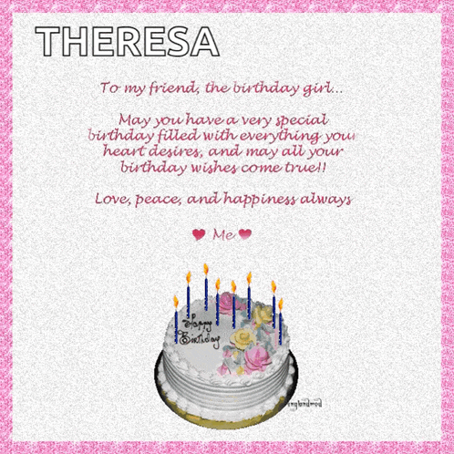 a birthday card for theresa with a cake