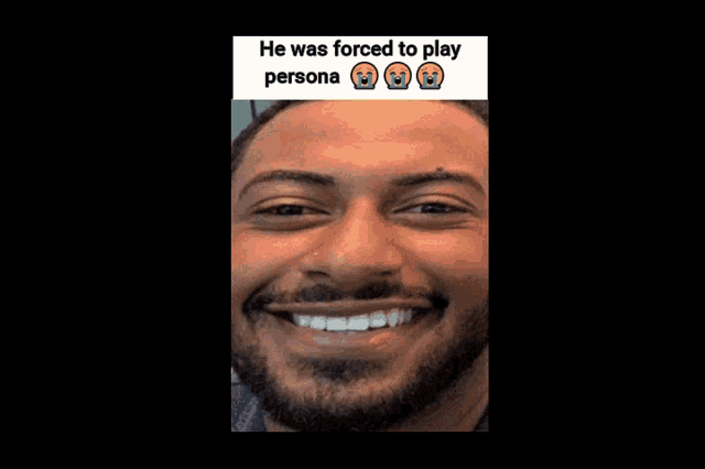 a man is holding a gun in front of a mirror and the caption says he was forced to play persona