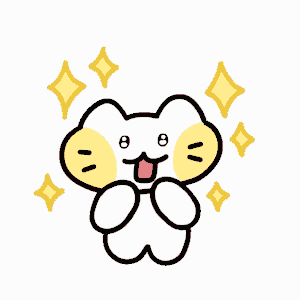 a cartoon drawing of a cat with yellow ears and a red tongue