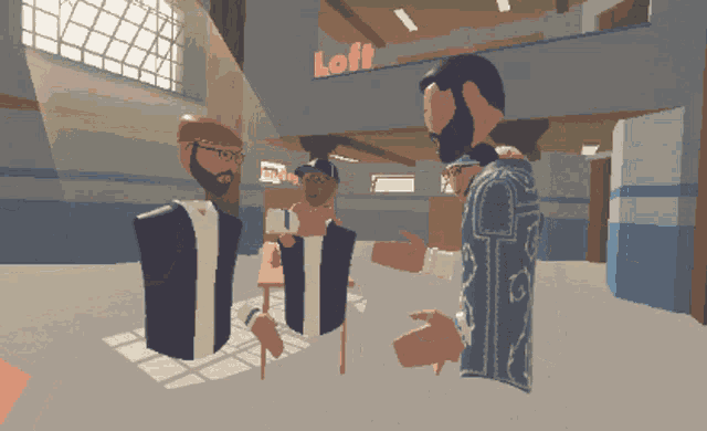 a video game scene with the word loft on the wall