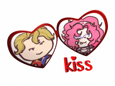 a drawing of a man and a woman with the word kiss below them
