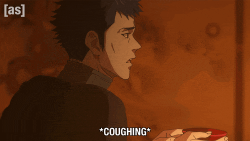 a cartoon of a man with the word coughing on it