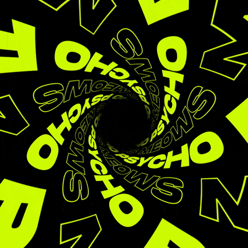 a black background with neon green letters that spell out psycho meows