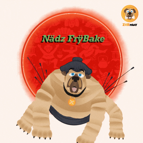 a cartoon drawing of a dog with the name nadz frybake