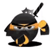 a cartoon ninja with a knife and a star on top of his head .