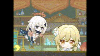 a cartoon of two girls standing next to each other in a room .