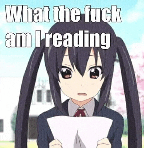 a girl with pigtails is holding a piece of paper with the words `` what the fuck am i reading '' .