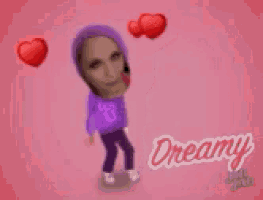 a woman in a purple hoodie with the word love u on it