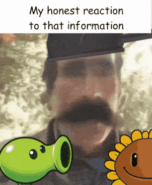 a man with a mustache is surrounded by plants vs zombies