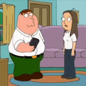 peter griffin from family guy talking to a woman in a living room