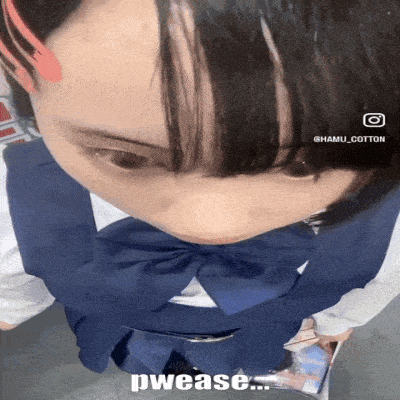a close up of a girl 's face with the words pwease written below her