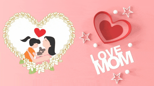 a greeting card for mother 's day shows a mother kissing her daughter on the cheek