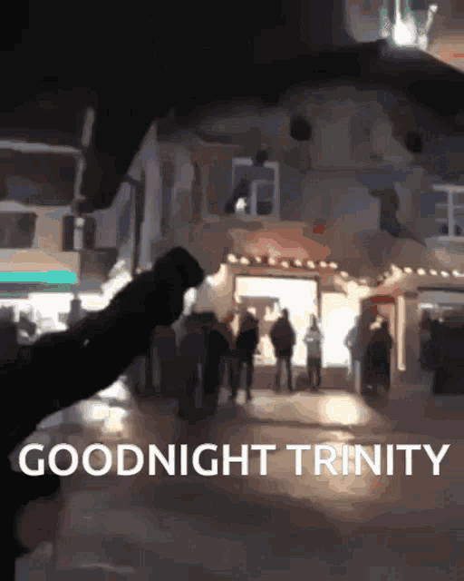 a blurred image of a crowd of people with the words goodnight trinity above it