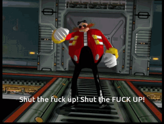 a cartoon character with the words shut the fuck up