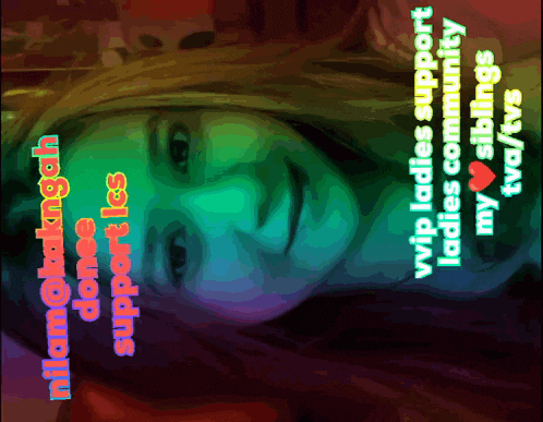 a woman 's face is surrounded by rainbow colored text that says " ladies support my siblings "