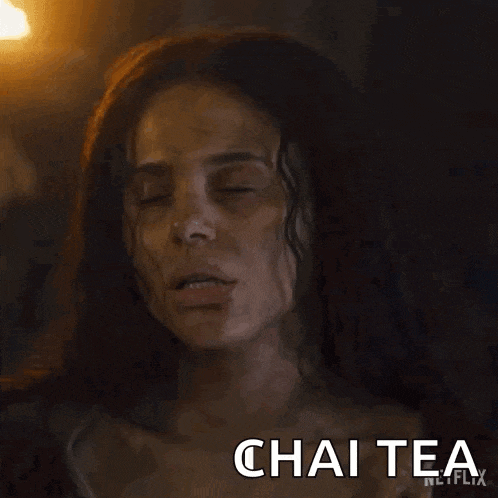 a close up of a woman 's face with the words `` need chattea '' written above her .