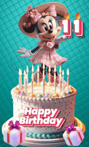 a birthday cake with minnie mouse on top and the words happy birthday
