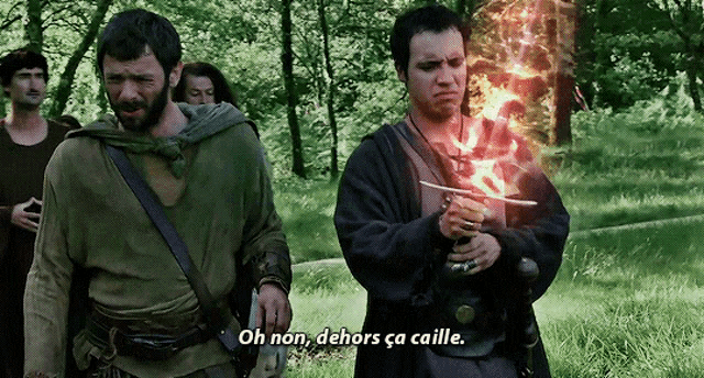 a man holding a sword says " oh non "