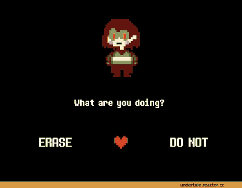 a pixel art drawing of a girl with red eyes and the words erase and do not