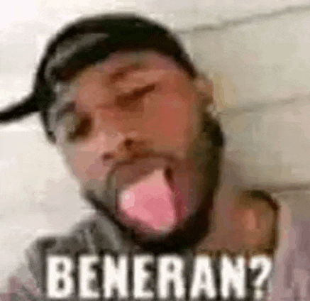 a man with a beard is sticking his tongue out and says beneran ?