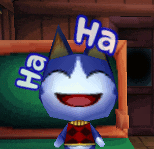 a cartoon cat is laughing with ha written on its face