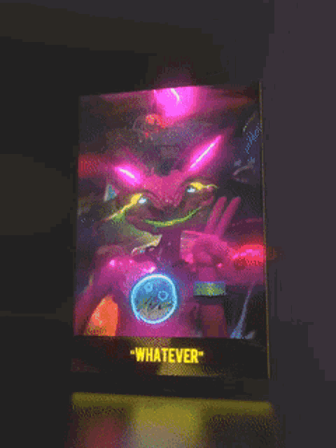 a phone screen with a picture of a frog and the words " whatever " on it