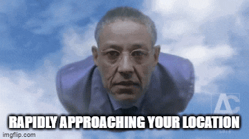 a man in a suit and tie is flying through the air with the words rapidly approaching your location above him