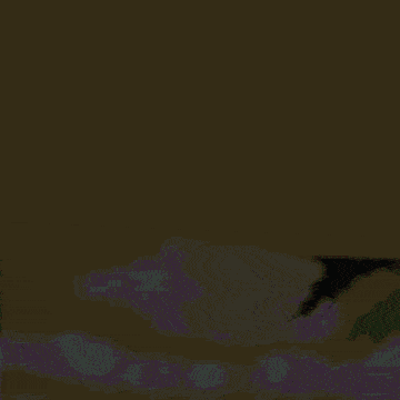 a painting of a yellow and green background with a blue arrow pointing to the right