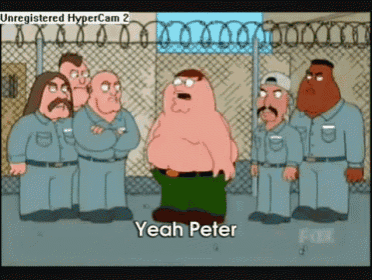 a cartoon of peter griffin talking to a group of men