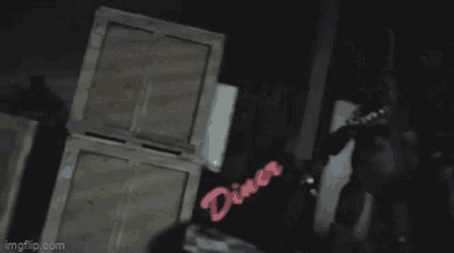 a stuffed animal is standing in front of a door that says diner on it .