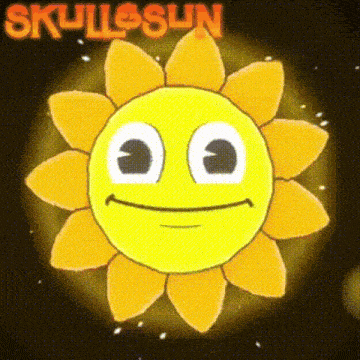 a smiling sun with the words skull sun written above it
