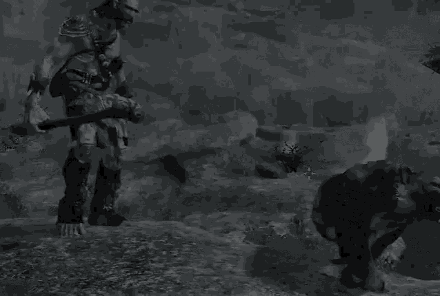 a black and white photo of a video game scene with a cross in the middle