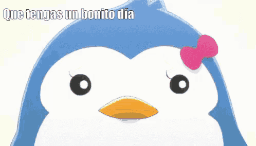 a penguin with a pink bow on its head and the words que tengas un bonito dia tan bonito como yo below it
