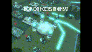 a screenshot of a video game with the words hop on noobs in combat