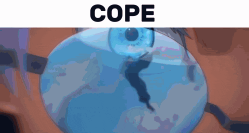 a person is swimming in a pool of water with the words cope above them