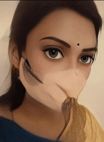 a woman with a feather on her face
